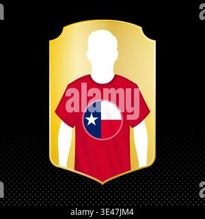 Texas Football Player Silhouette Card with National Flag Icon. Soccer player profile silhouette on a gold trophy card. Stock Vector