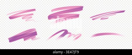 Set of pink marker and brush strokes. Stock Vector