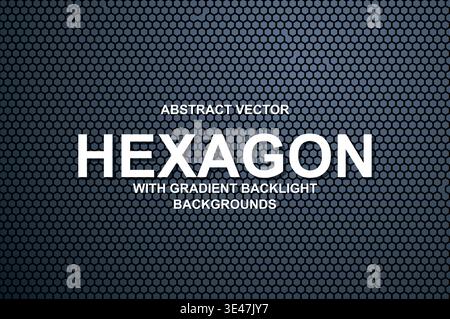 Abstract Vector Hexagon Grid Background, Futuristic Cyberpunk Honeycomb Mesh with Neon Gradient Backlight and Typography Poster Template Stock Vector