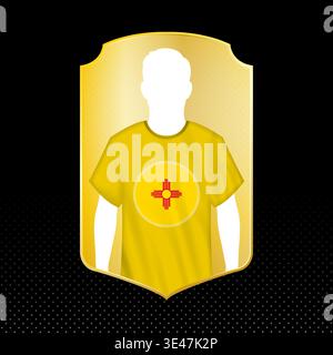 New Mexico Football Player Silhouette Card with National Flag Icon. Soccer player profile silhouette on a gold trophy card. Stock Vector