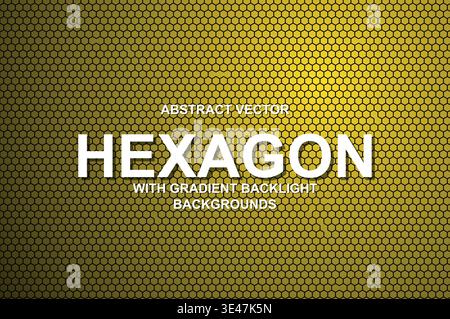 Abstract Vector Hexagon Grid Background, Futuristic Cyberpunk Honeycomb Mesh with Neon Gradient Backlight and Typography Poster Template Stock Vector