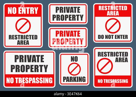 various property and restricted warrn signs set Stock Vector