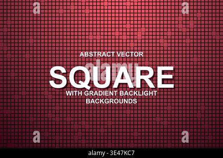 Abstract Tech Square Grid Background, Vector Cyberpunk Block Mesh with Neon Gradient Backlight and Modern Typography Poster Template Stock Vector