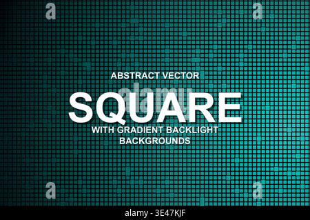 Abstract Tech Square Grid Background, Vector Cyberpunk Block Mesh with Neon Gradient Backlight and Modern Typography Poster Template Stock Vector