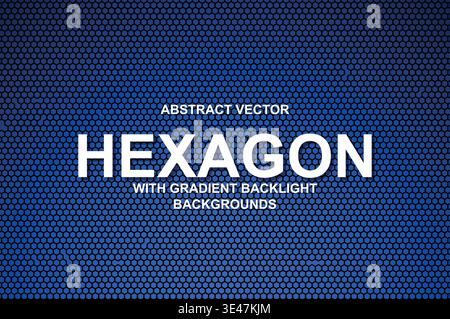 Abstract Vector Hexagon Grid Background, Futuristic Cyberpunk Honeycomb Mesh with Neon Gradient Backlight and Typography Poster Template Stock Vector