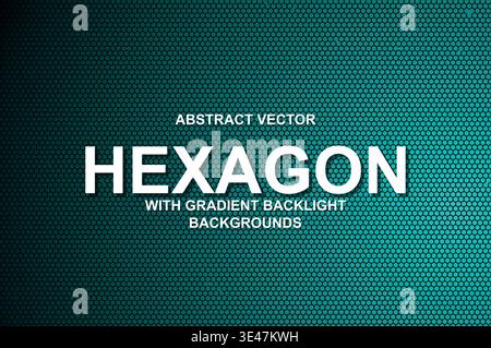 Abstract Vector Hexagon Grid Background, Futuristic Cyberpunk Honeycomb Mesh with Neon Gradient Backlight and Typography Poster Template Stock Vector