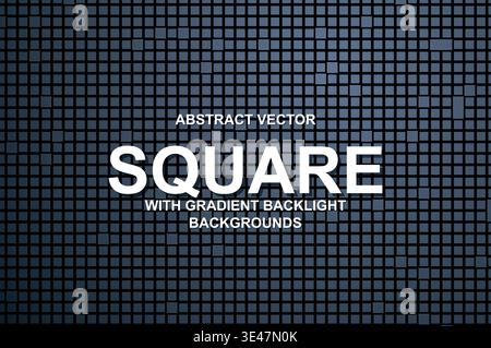 Abstract Tech Square Grid Background, Vector Cyberpunk Block Mesh with Neon Gradient Backlight and Modern Typography Poster Template Stock Vector