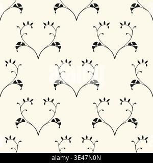 seamless minimalist art nouveau floral pattern with heart-shaped vines for elegant wallpaper, textile design and luxury branding stationery. Vector il Stock Vector