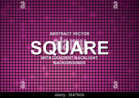 Abstract Tech Square Grid Background, Vector Cyberpunk Block Mesh with Neon Gradient Backlight and Modern Typography Poster Template Stock Vector