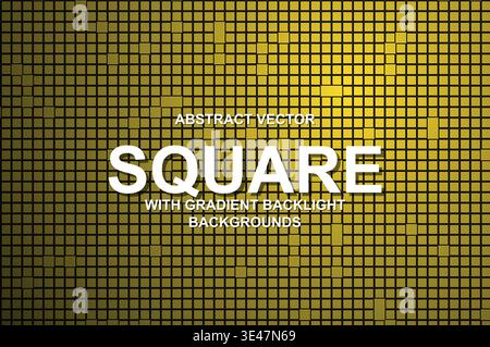 Abstract Tech Square Grid Background, Vector Cyberpunk Block Mesh with Neon Gradient Backlight and Modern Typography Poster Template Stock Vector