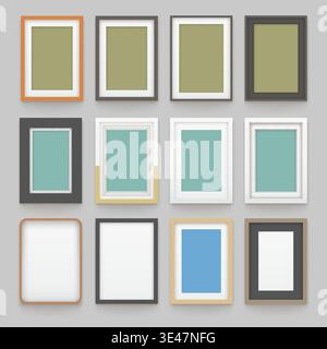 various photo frames in set on grey Stock Vector