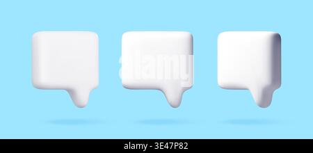 3D Three white speech bubbles on light blue Stock Vector