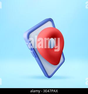 3D Red pin on smartphone screen. Stock Vector