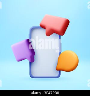 Smartphone with 3d notification bubbles on screen. Stock Vector