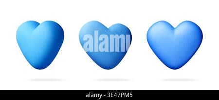 Set of blue hearts as 3d icons. Stock Vector