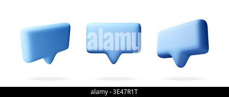 Set of blue speech bubble icons in 3d style Stock Vector