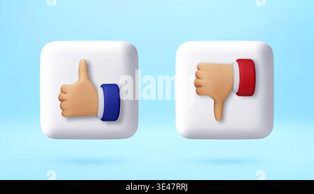 3D illustration of thumb up and thumb down buttons Stock Vector