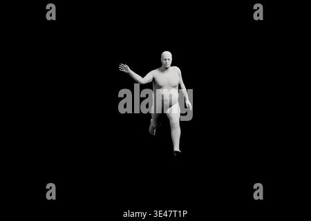 Fat Man Front 3D Fat Man running Front View Matte Black White Stock Photo - Alamy
