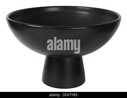 Black ceramic pedestal bowl isolated on white background Stock Photo