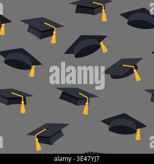 Black Graduation Caps Seamless Pattern Background Stock Vector