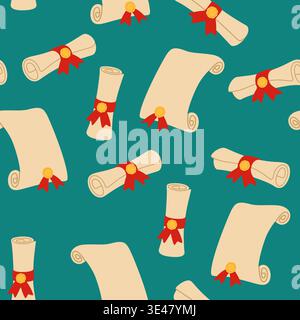 Academic Diplomas Scrolls Seamless Pattern Background Stock Vector