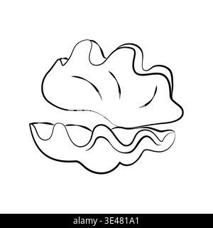 Hand-drawn decorative vintage seashell in rococo style, line art graphic illustration for wedding party decor Stock Vector