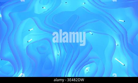 Abstract blue and cyan topographic fluid landscape with glowing neon light tubes Stock Photo