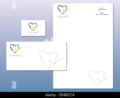 Tooth Teeth Dentist Logo Brand Identity Template – Corporate Stationery & Business Card Vector Design Stock Vector