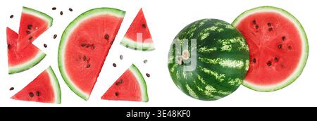 Slices of watermelon isolated on white background. Top view. Flat lay Stock Photo