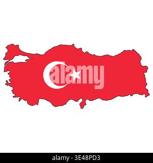 Turkey map silhouette with national flag, vector geographic border Stock Vector