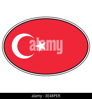 Oval sticker Turkey flag design, crescent star, national patriotic emblem Stock Vector