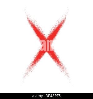 Red error symbol, brushstroke textured cross, incorrect warning icon Stock Vector