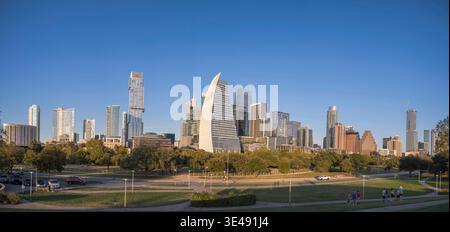 Austin Texas skyline from south with Waterline Building (right), tallest in Texas. Stock Photo