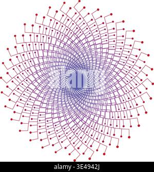 Abstract Circuitry Mandala Vector with Red and Purple Gradient Stock Vector