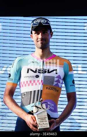 Volta Catalunya 2026 stage 4 shortened to finish at Campodron won by Ethan Vernon GB NSN Never Say Never team Stock Photo