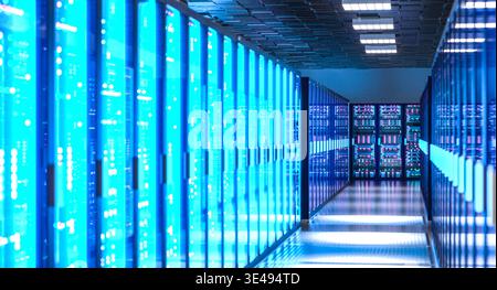 3d Server racks with glowing lights Stock Photo