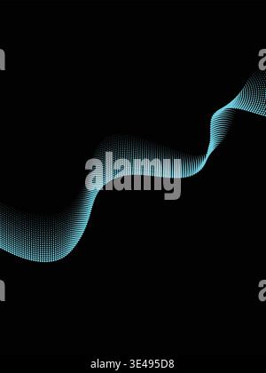 Abstract Cyan Halftone Wave with Dotted Gradient on Black Stock Vector