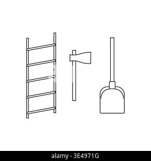 Manual tools set. Working equipment Vector. Ladder axe symbols. Labor outline collection. Stock Vector