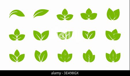 A collection of fresh green leaf vector graphic illustrations perfect for eco-friendly nature designs and organic branding. Stock Vector