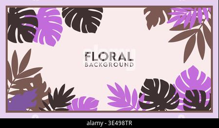 Modern tropical floral vector illustration background graphic design featuring stylized leaves in purple and brown shades. Stock Vector