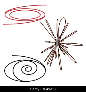 Abstract spiral collection. Creative line illustration. Dynamic starburst Vector. Artistic scribble elements. Stock Vector