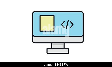 Desktop computer monitor icon with HTML code brackets on screen Stock Vector