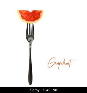 Fresh grapefruit or red orange slice on black fork isolated on white background Stock Photo