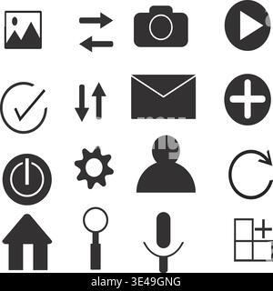 A collection of black and white icons for various functions and actions Stock Vector