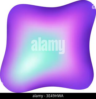 Holographic gradient drop - colorful abstract blobs in pink and purple, turquoise hues. Bright decorative fluid elements, glossy vector bubbles. Stock Vector