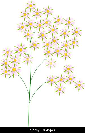 Pink wild flowers branch vector isolated on transparent background. Small meadow flower bouquet in flat style Stock Vector