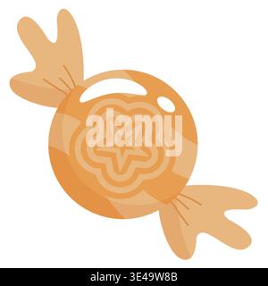 Sweet orange candy in a twist wrapper with a decorative star pattern. Perfect flat vector icon for autumn, food projects, and confectionery design Stock Vector