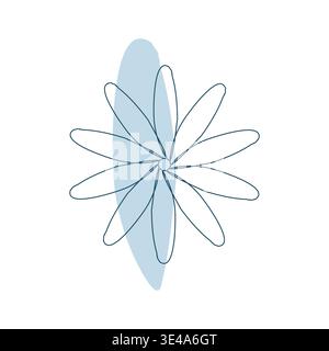 A minimalist abstract flower illustration features dark blue outlines of petals centered on a white background. Stock Vector