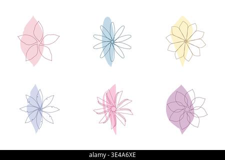 Six unique abstract floral designs displayed on a clean white background. Stock Vector