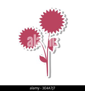 This shows two deep pink stylized flowers with pointed petals, outlined in white with a grey shadow, appearing as a sticker. Stock Vector